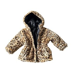 Big Chill Girls Kids 2T Leopard Faux Fur Reversible Black Faux Leather Jacket